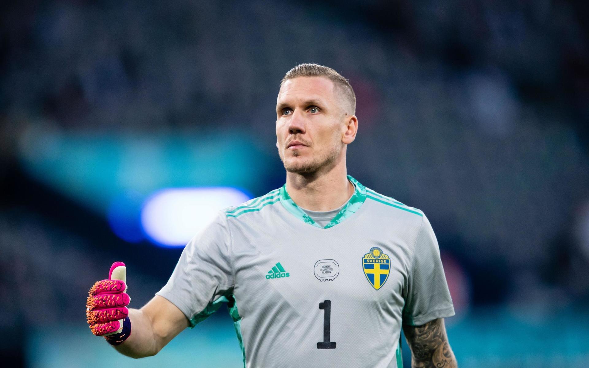 Goalkeeper Robin Olsen of Sweden during the UEFA Euro 2020 Football Championship round of 16 match between Sweden and Ukraina on June 29, 2021 in Glasgow.
