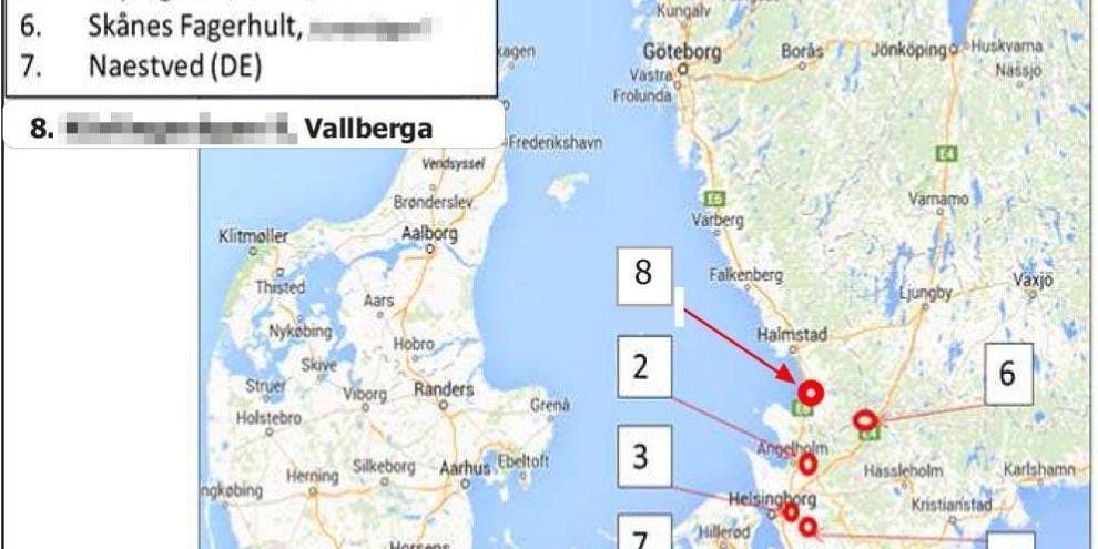 Åtta knarkhus. Ligan hade cannabisodlingar från Skarstad i norr till danska Naestved i söder.