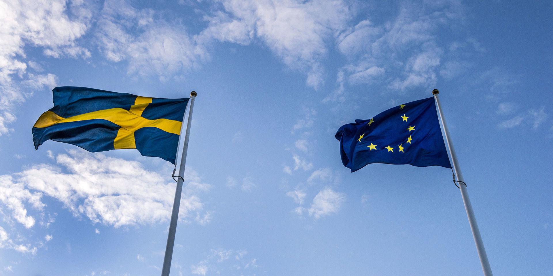 Sveriges och EU:s flaggor.