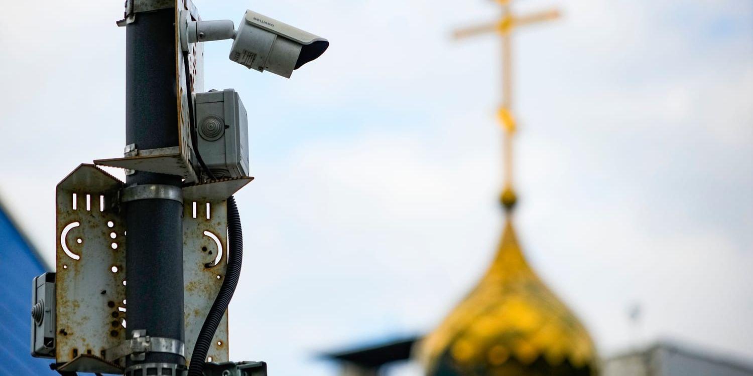 En övervakningskamera på en lyktstolpe i Rysslands huvudstad Moskva. Arkivbild.