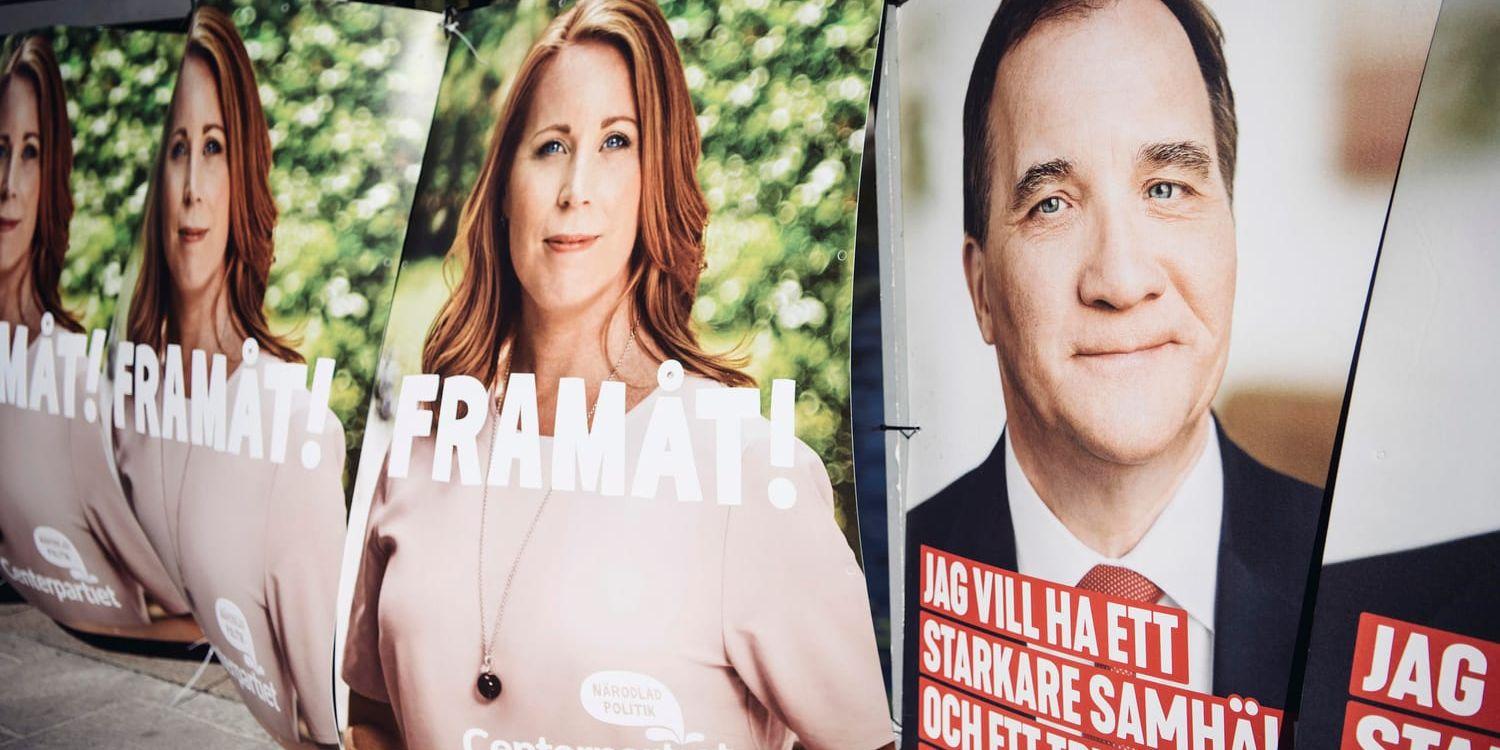 På olika affischer då. I samma rum nu. Centerpartiets partiledare Annie Lööf och Socialdemokraternas Stefan Löfven. Arkivbild.