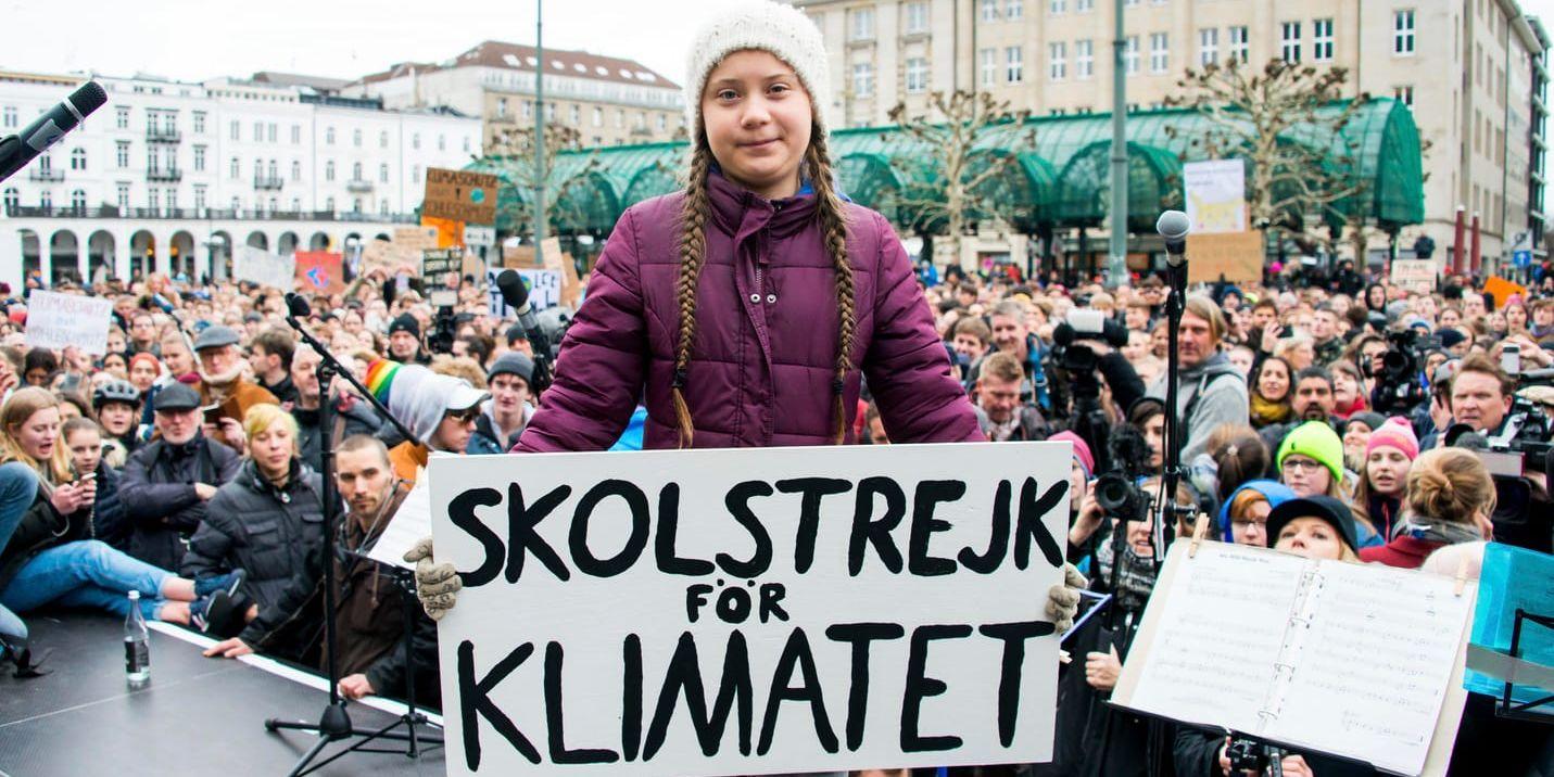 Greta Thunberg vid en klimatdemonstration i Hamburg. Arkivbild.