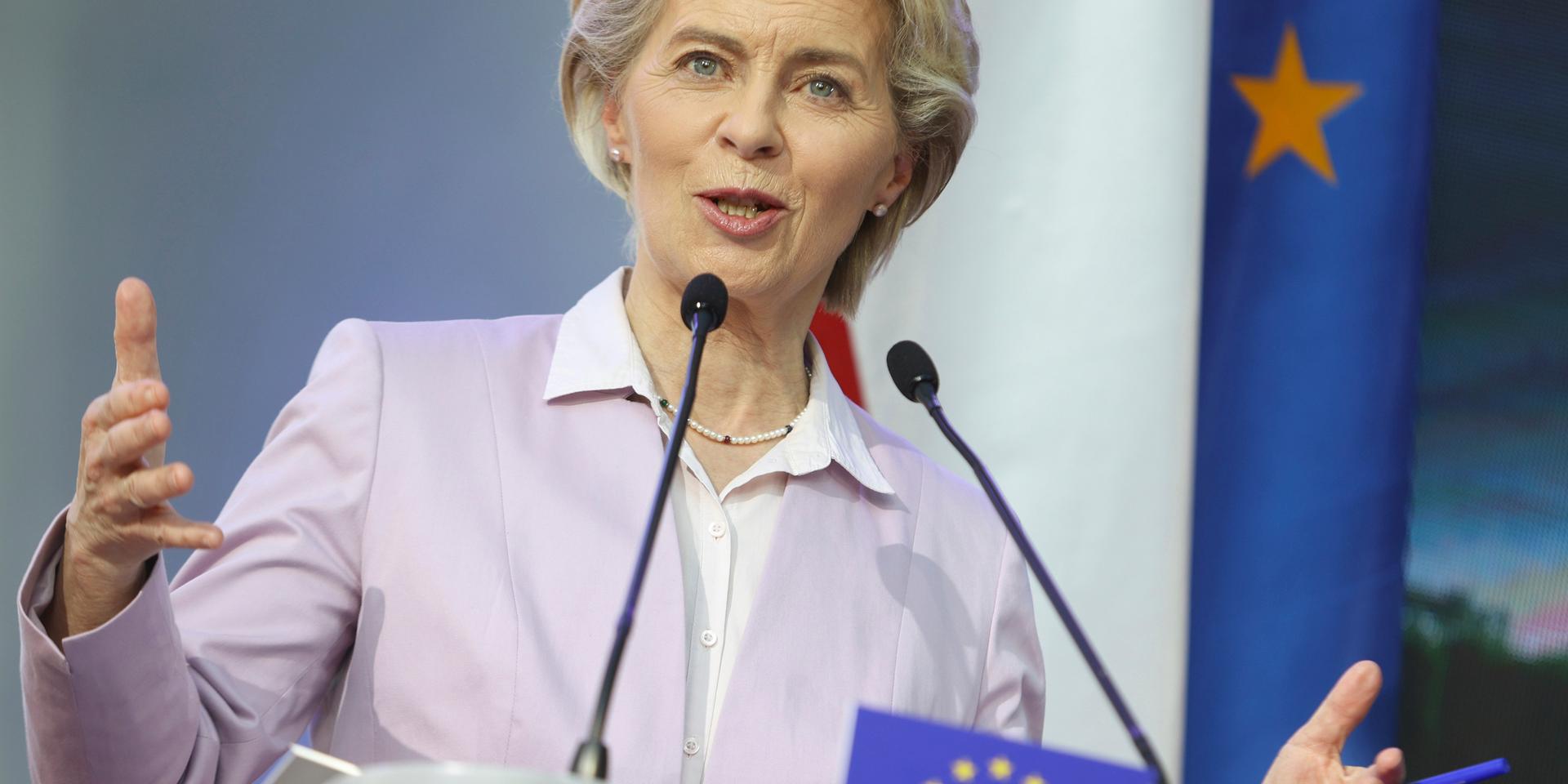 EU-kommissionens ordförande Ursula von der Leyen under en presskonferens tidigare i juni.