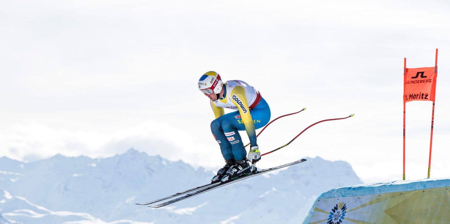 Alexander Köll i VM-störtloppet i St Moritz i februari, där han slutade 35:a.