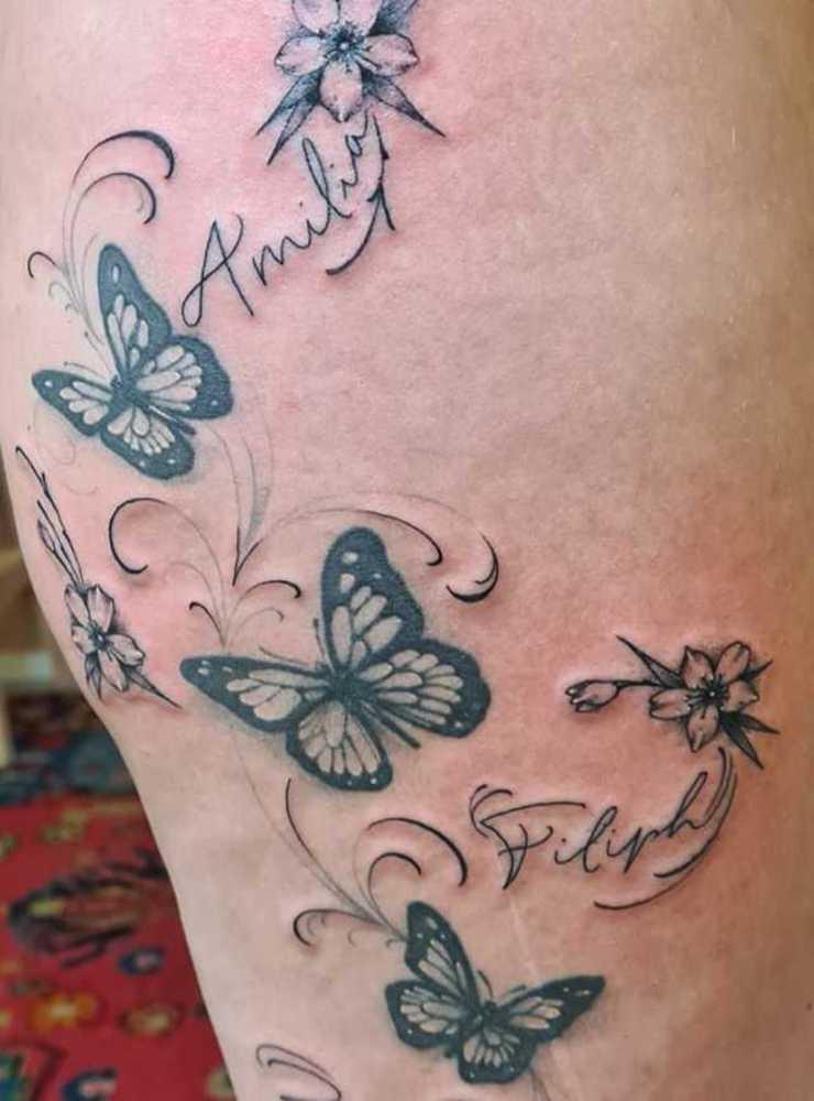 Namnen på mina barn och min makes namn på benet ❣ gjorda hos Adam på tatto&amp;art stenungsund