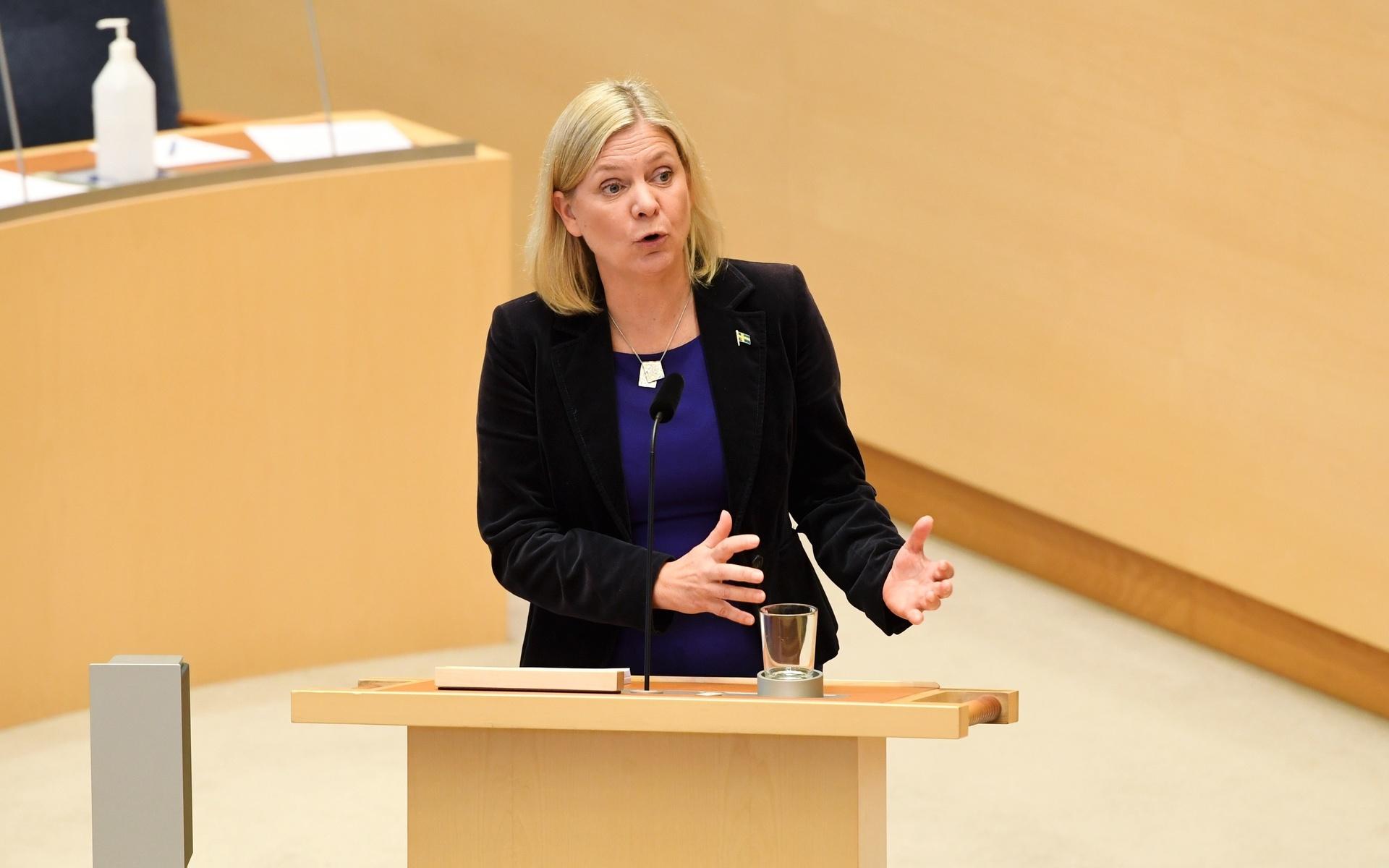 STOCKHOLM 20210920Finansminister Magdalena Andersson (S) under budgetdebatten i riksdagen.Foto: Fredrik Sandberg / TT kod 10080