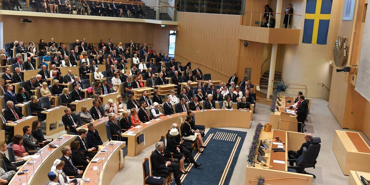 Statsminister Stefan Löfven (S) håller regeringsförklaring i plenisalen i riksdagshuset vid riksmötets öppnande i september. Arkivbild.