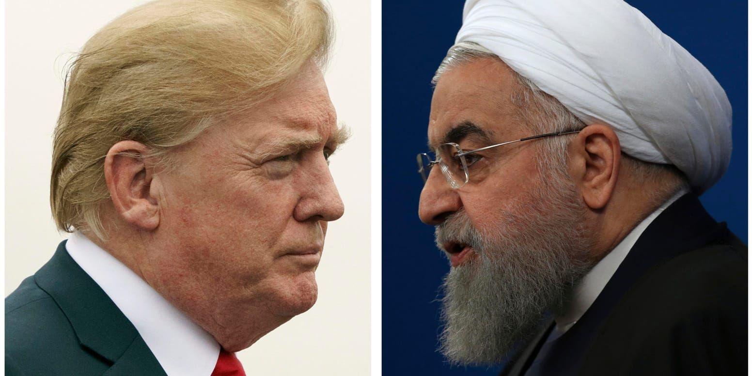 USA:s president Donald Trump (t v) och Irans president Hassan Rohani i ett bildmontage. Arkivbilder.