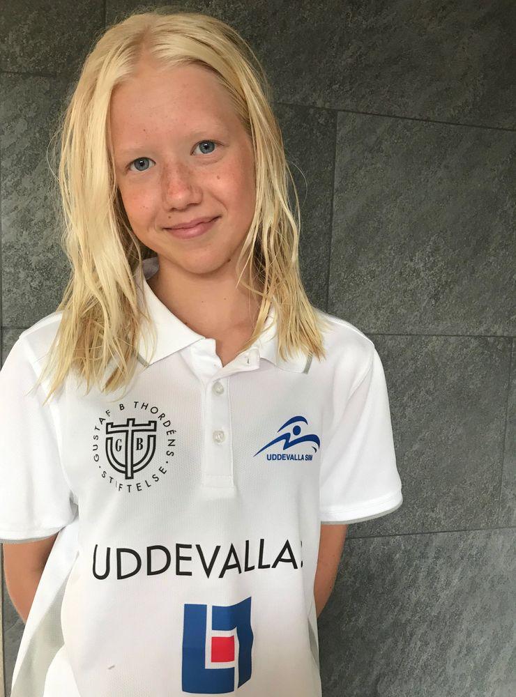 Lina Nielsen, 14 år, som simmade in på en tredje plats på 400m Medley. 
