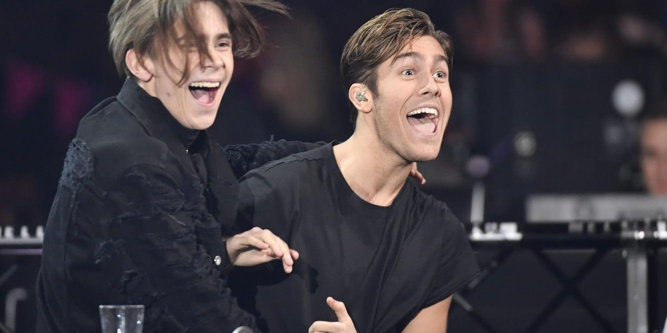 Felix Sandman och Benjamin Ingrosso slutade två respektive etta i Melodifestivalen förra året. Arkivbild.