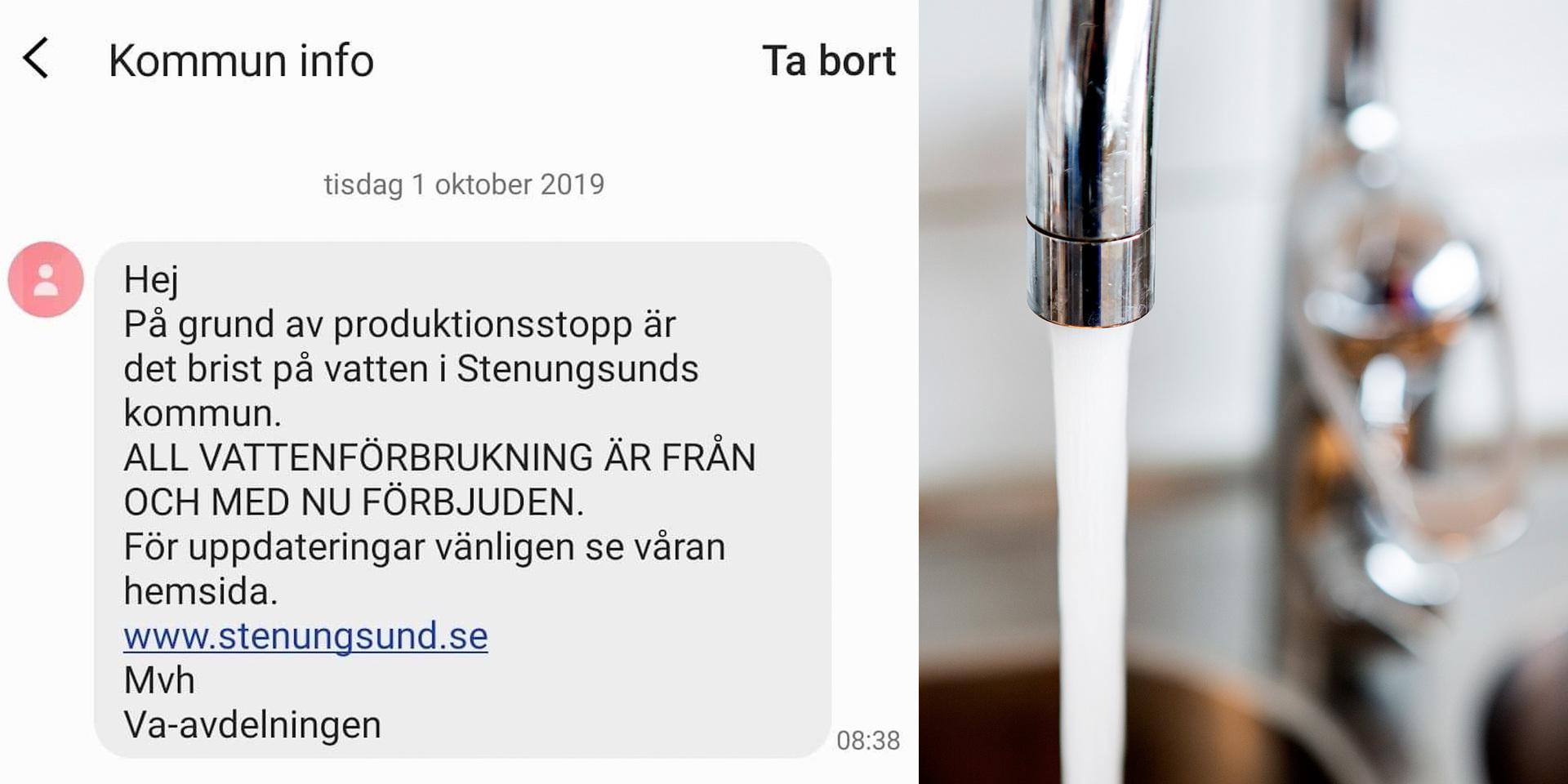 Meddelandet som gick ut till invånarna i Stenungsund.