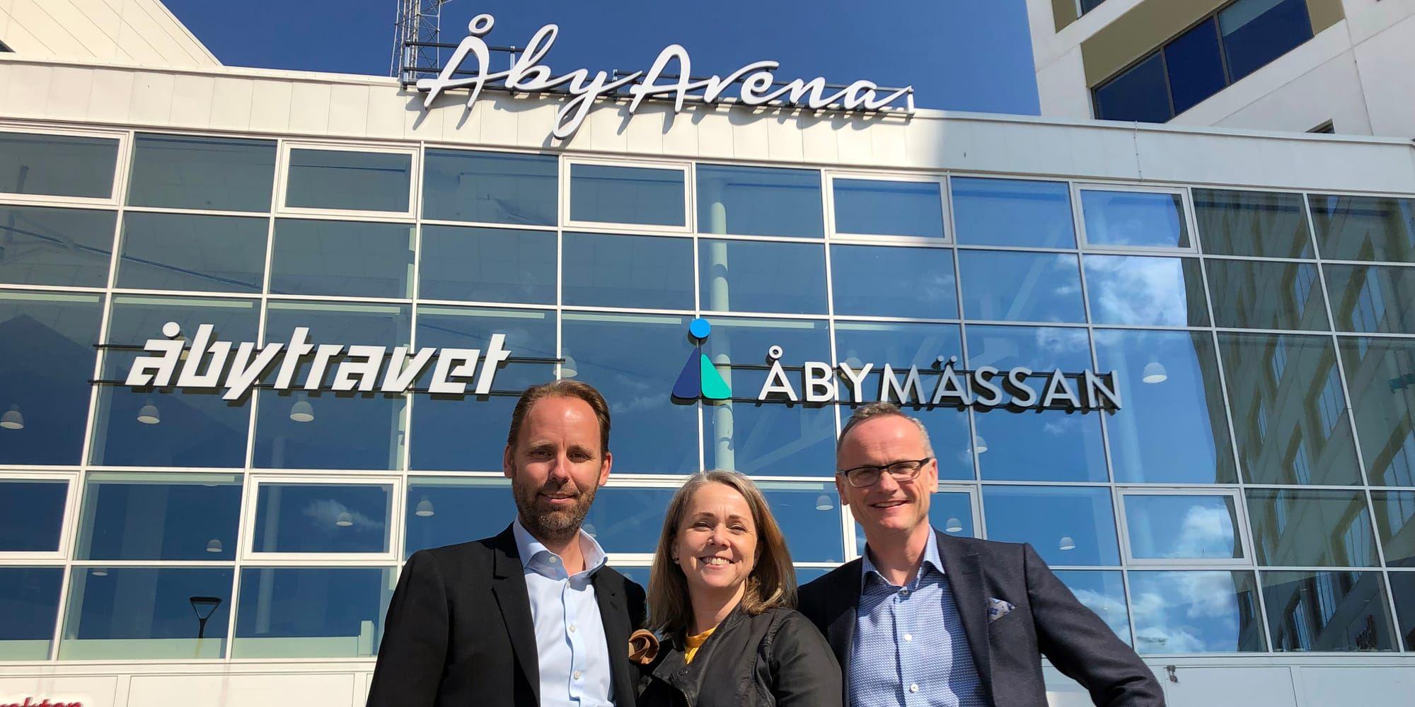 Marcus Östlundh, ägare Åby Hotel, Kristina Wärmare, sales & marketing manager på Easyfairs som driver Åbymässan och Kent Jellmund, marknadschef på Åbytravet.