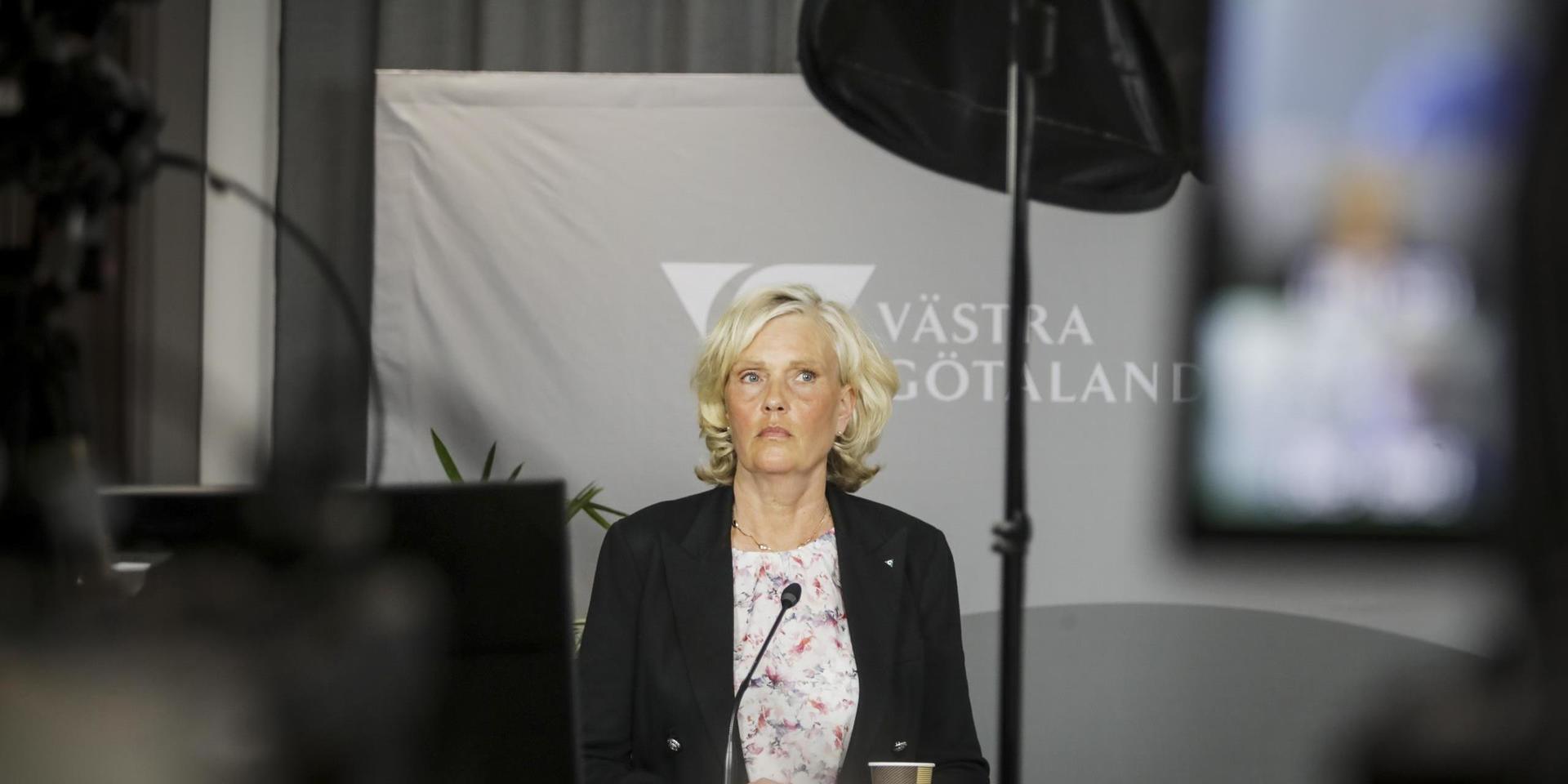 Ann Söderström, hälso- och sjukvårdsdirektör i Västra Götalandsregionen, vid en pressträff på onsdagen.