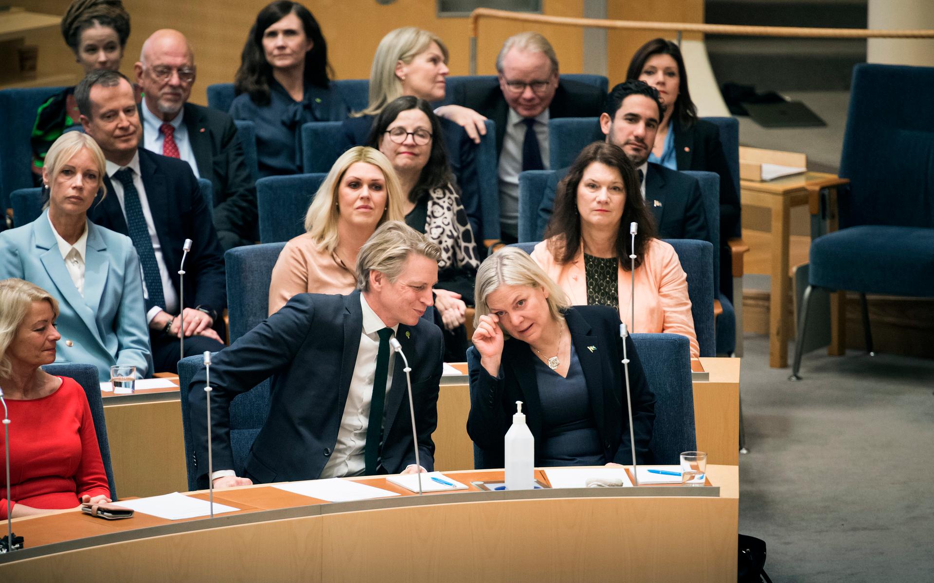 Magdalena Andersson inför statsministeromröstningen i riksdagen. 