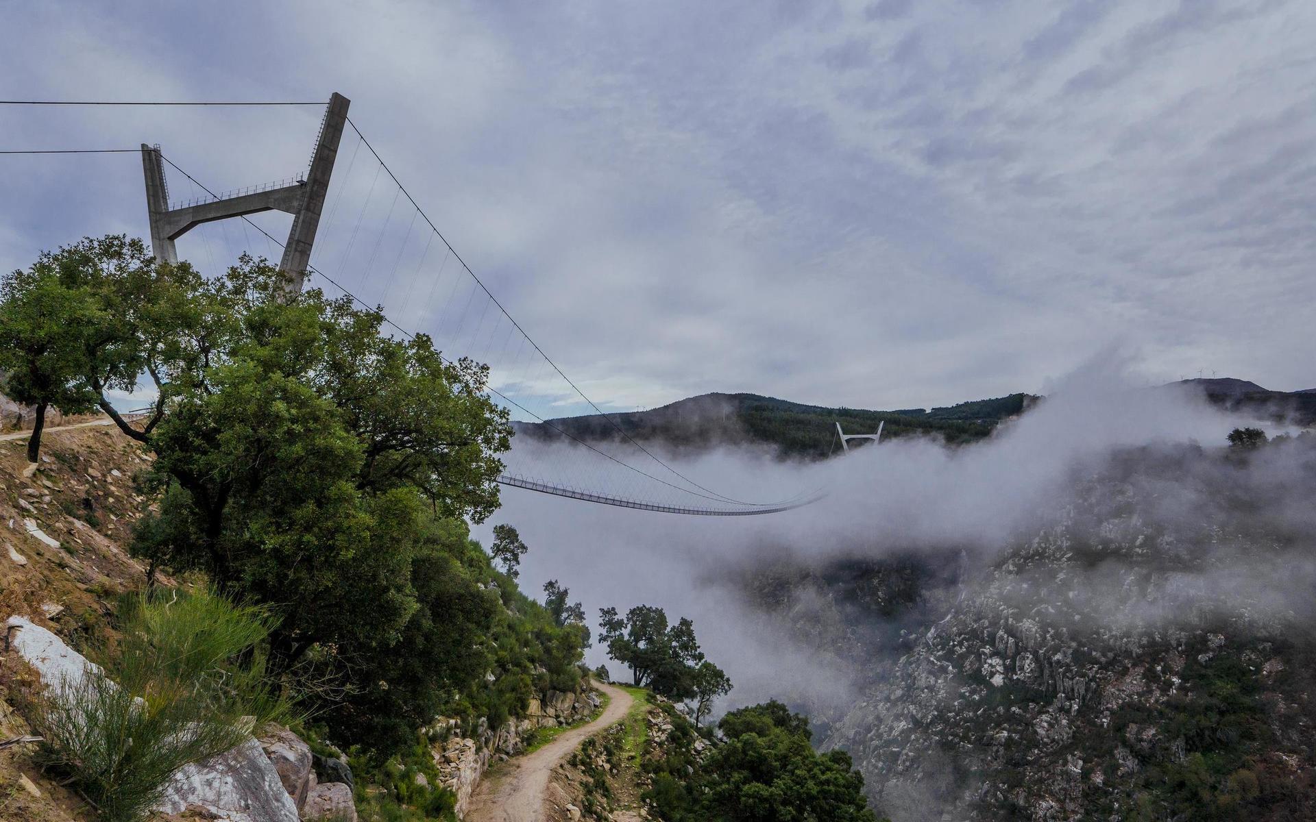 Den 516 meter långa bron hänger på 175 meters höjd ovanför floden River Paiva i Arouca Geopark, som återfinns på Unescos lista över globala geoparker. Bild: <a href="https://516arouca.pt/" id="link-d5255e8f001c96bc111a8de2e3dec446">Arouca Municipality</a>