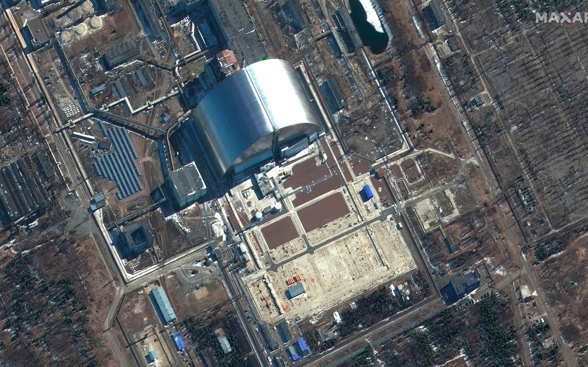 Flygfoto över kärnkraftverket i Tjernobyl, 10 mars i år. 