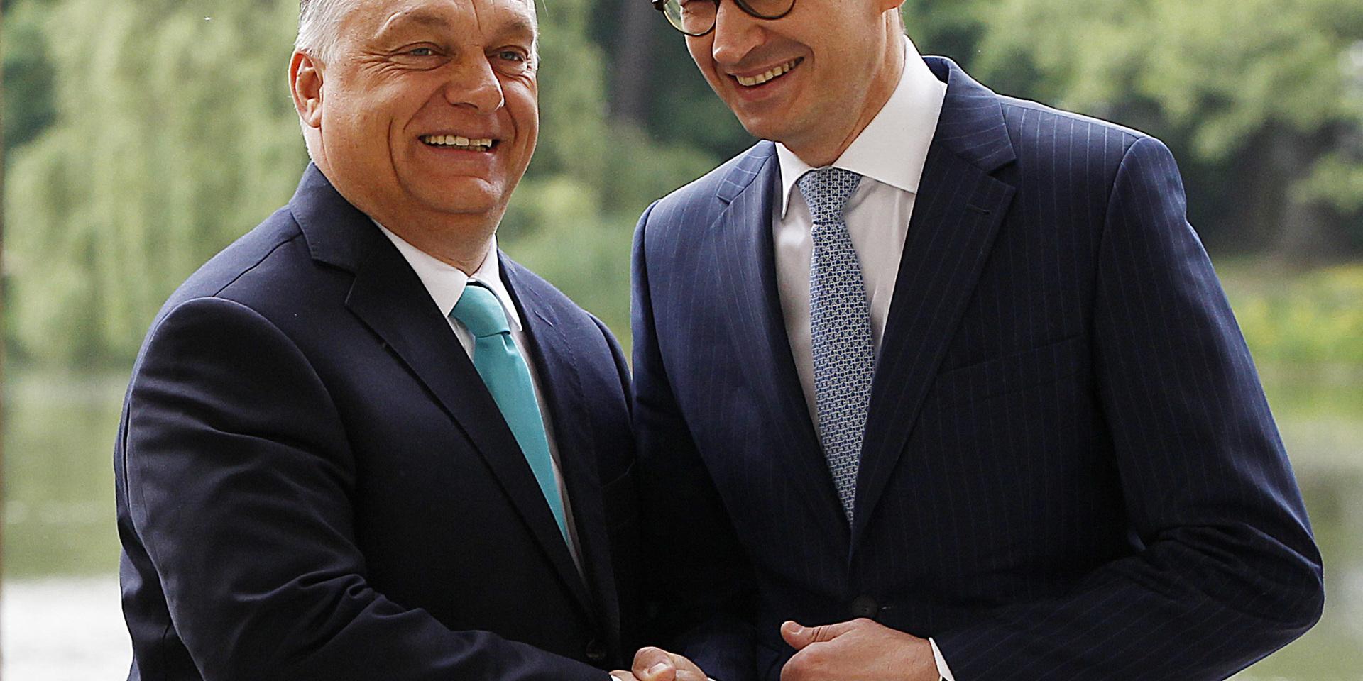 Ungerns premiärminister Viktor Orbán och Polens premiärminister Mateusz Morawiecki. 