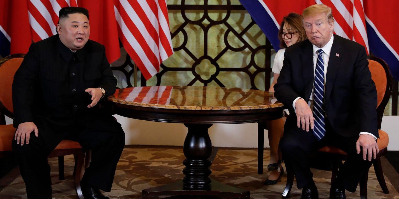 Kim Jong-Un och Donald Trump under mötet i Vietnams huvudstad Hanoi.