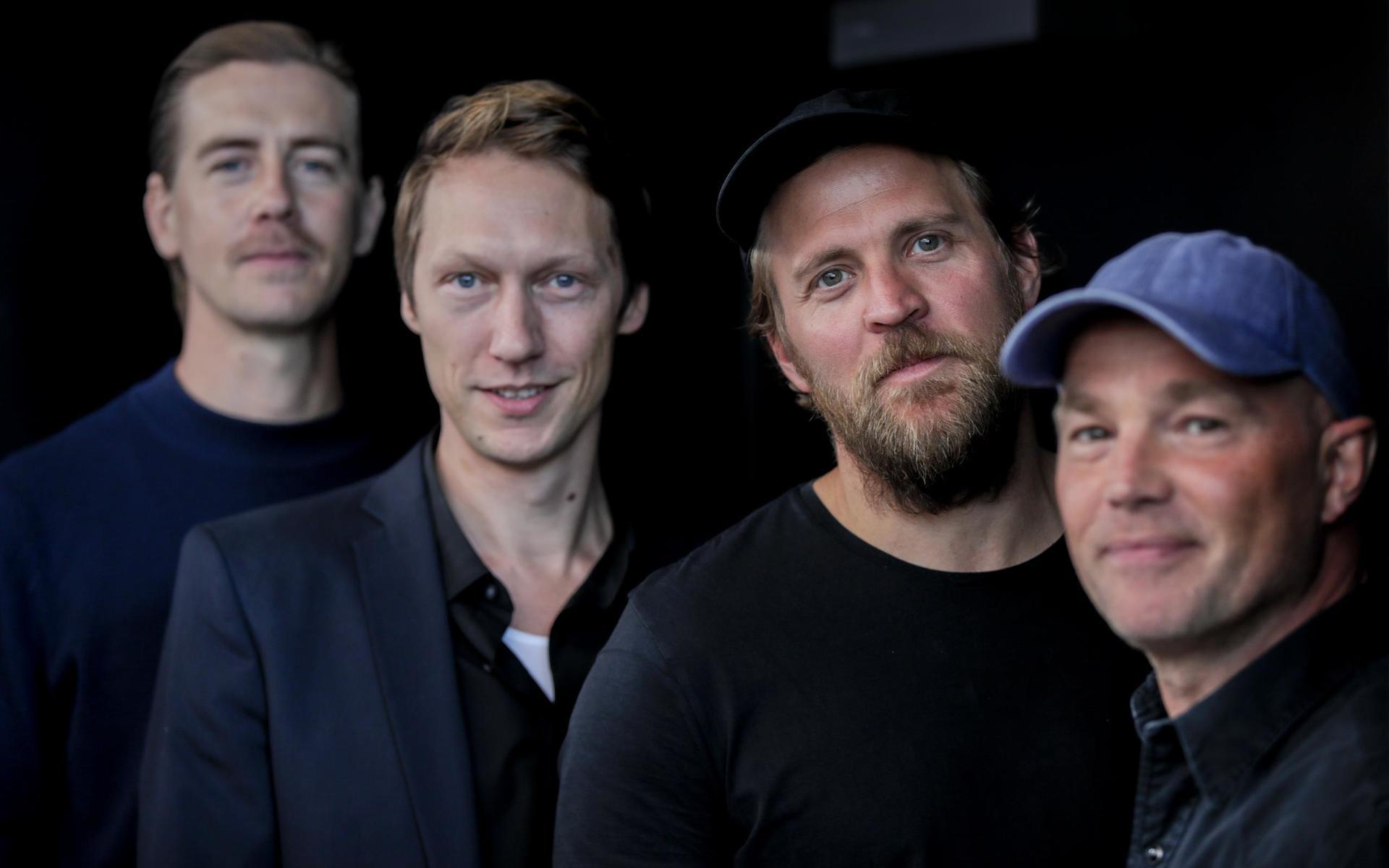 Skådespelarna Pål Sverre Hagen, Simon J. Berger, Tobias Santelmann och Jon Øigarden medverkar i tv-serien &quot;Exit&quot;. Arkivbild.