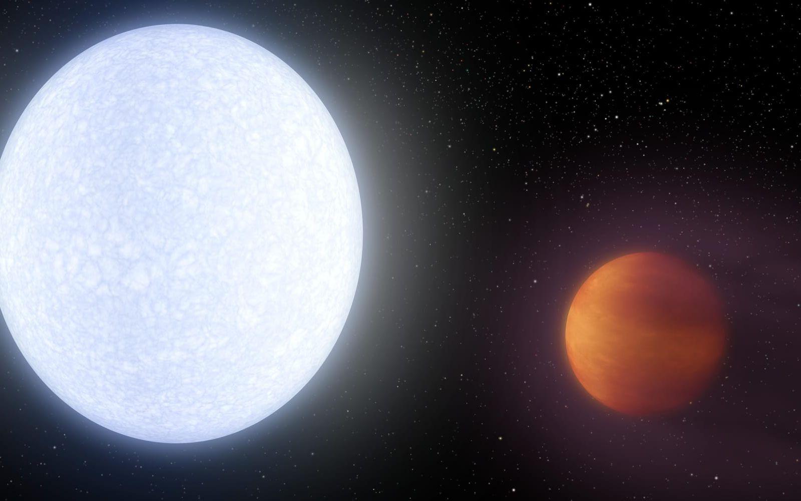 Exoplaneten KELT-9b samt dess stjärna KELT-9.