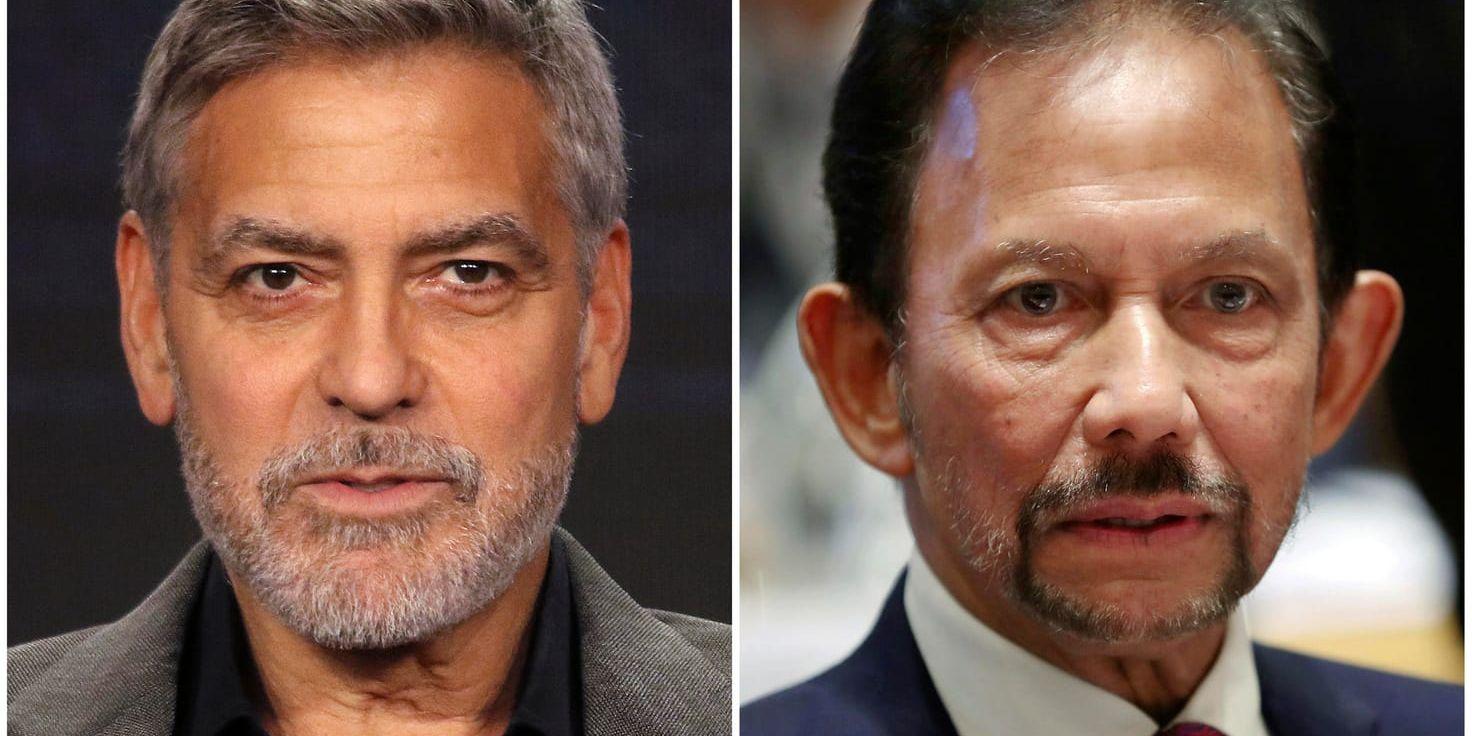 George Clooney och Bruneis sultan Hassanal Bolkiah. Arkivbilder.