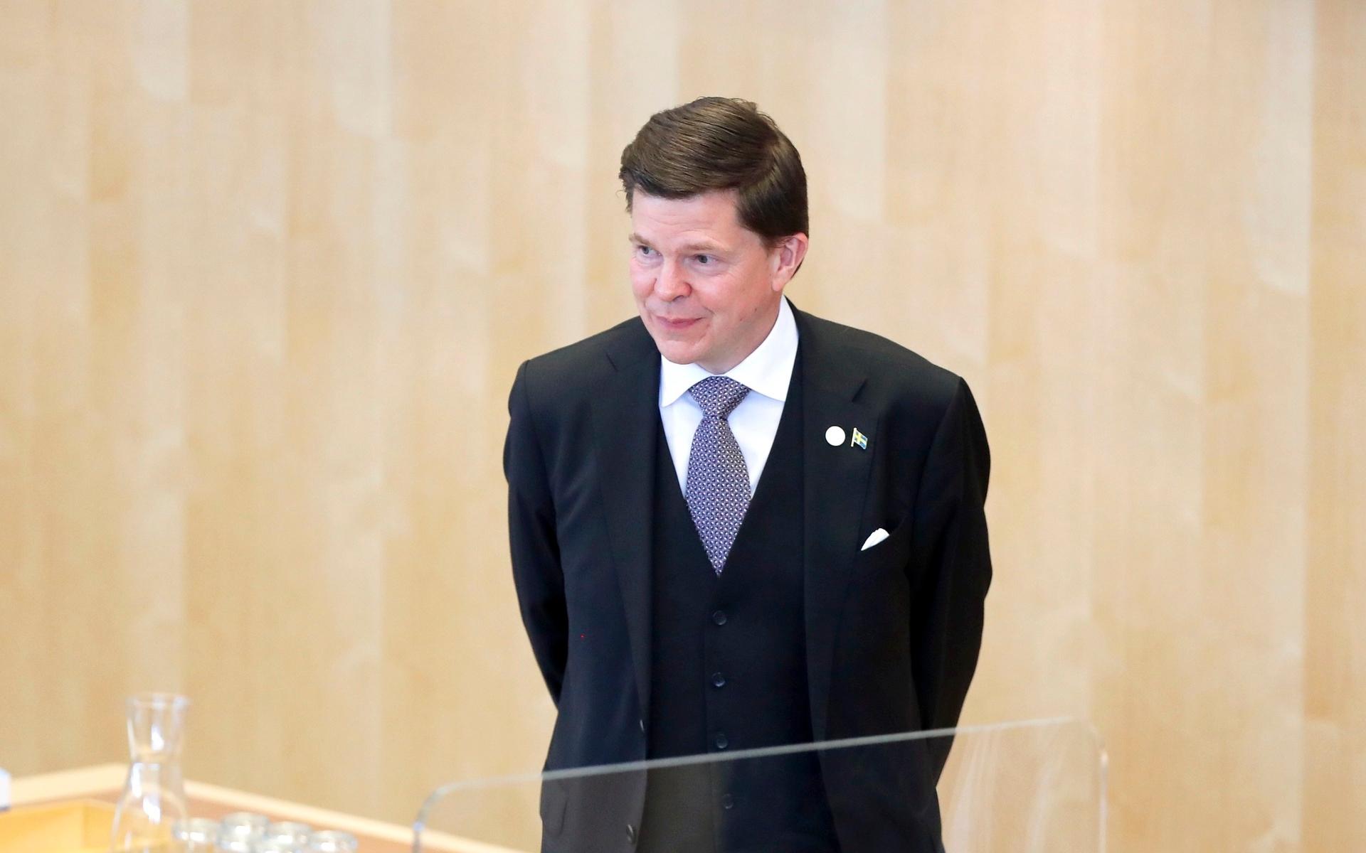 STOCKHOLM 21210709Riksdagens talman Andreas Norlén  i riksdagen när statsminister Stefan Löfven presenterar sin ny regering.Foto: Christine Olsson / TT kod 10430