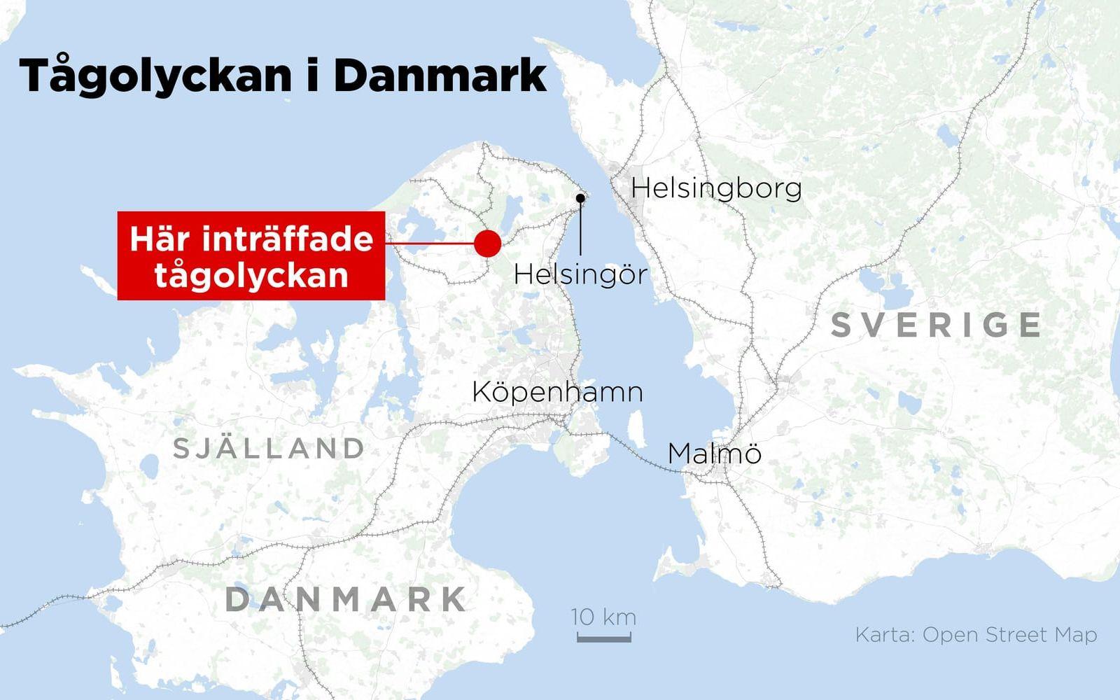 Olyckan inträffade på norra Själland, drygt fyra mil norr om Köpenhamn.