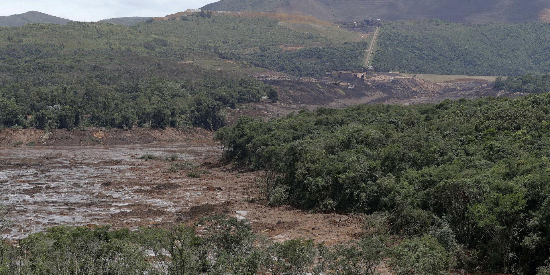 Förödelse där dammen kollapsade i Brasilien i januari i fjol. Arkivbild.