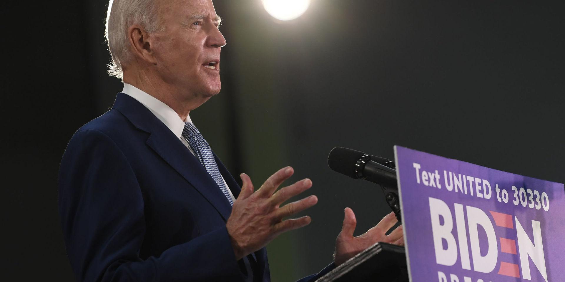 Demokraternas presidentkandidat Joe Biden under ett tal i Dover i Delaware i fredags. 