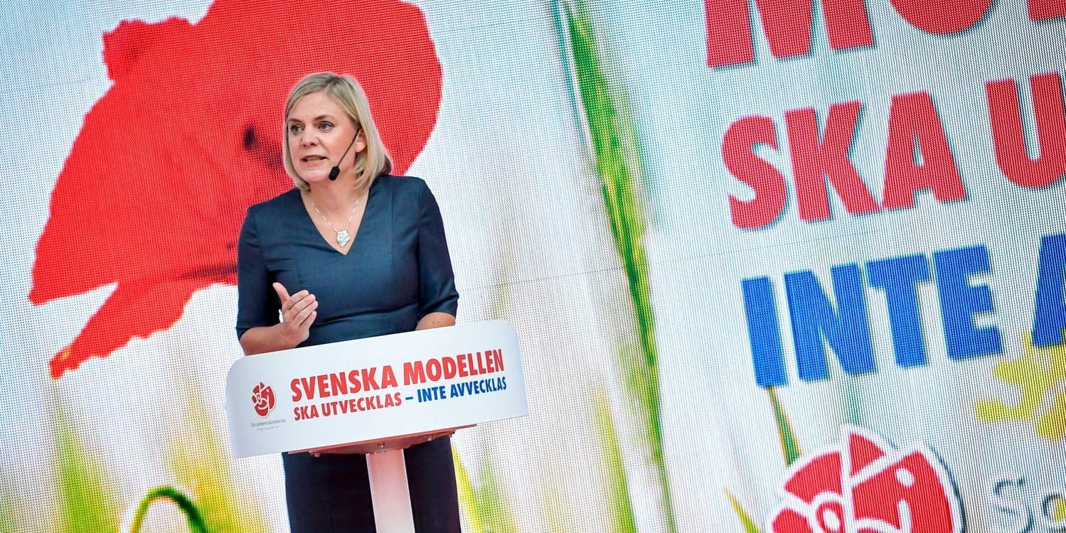 Finansminister Magdalena Andersson (S) lovar satsningar på välfärden i sitt tal under Socialdemokraternas dag i Almedalen.