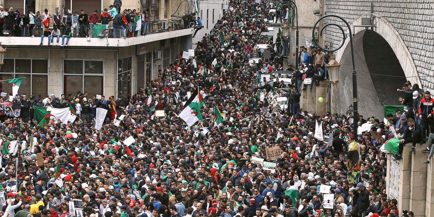 Tiotusentals slöt upp under fredagens protester i Algeriets huvudstad Alger.