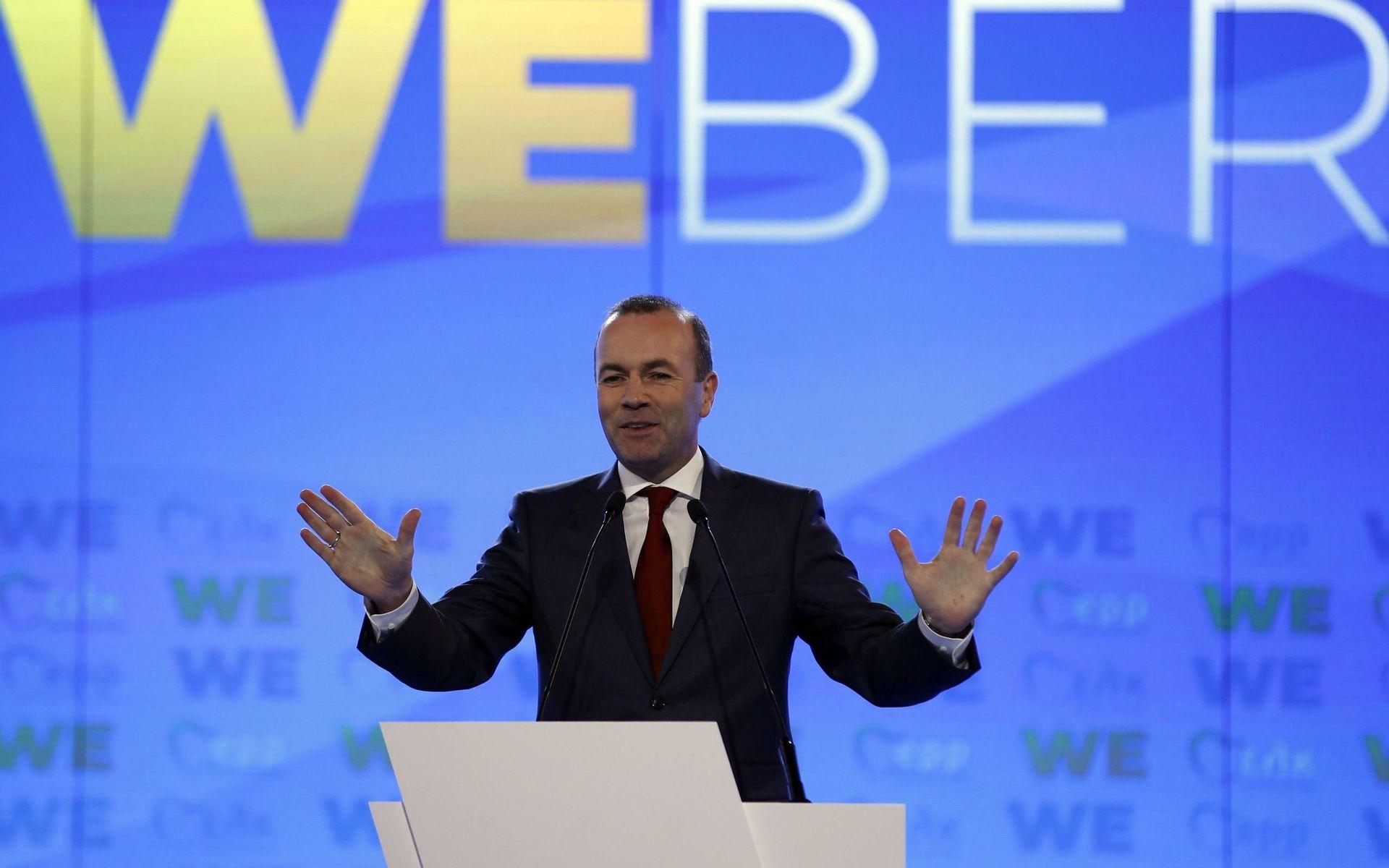European People&apos;s Party candidate Manfred Weber delivers a speech at Zappio Congress Hall in Athens on Tuesday, April 23, 2019. Weber is in Greece for the official launch of his campaign for the May 23-26 European Parliament elections. (AP Photo/Thanassis Stavrakis)