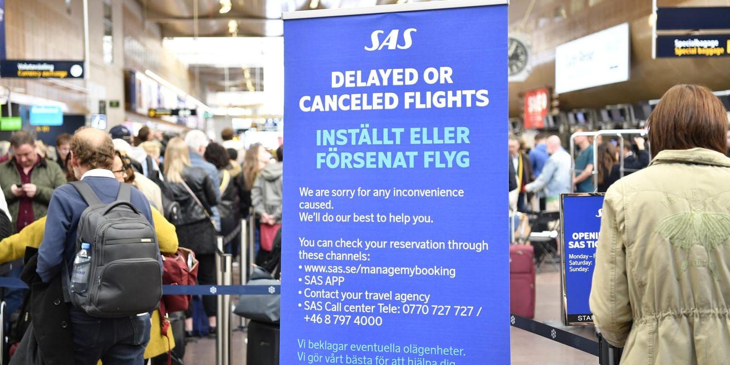 Nära 400 000 resenärer drabbades av inställda och ombokade flyg när SAS piloter i Danmark, Norge och Sverige strejkade mellan 26 april och 2 maj. Arkivbild