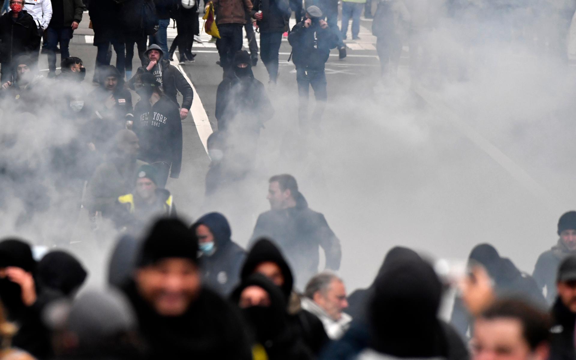 Bild från söndagens demonstrationer i Bryssel. 