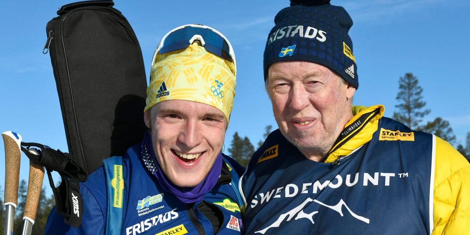 Sebastian Samuelsson tillsammans med tränaren Wolfgang Pichler under träningslägret i Idre.