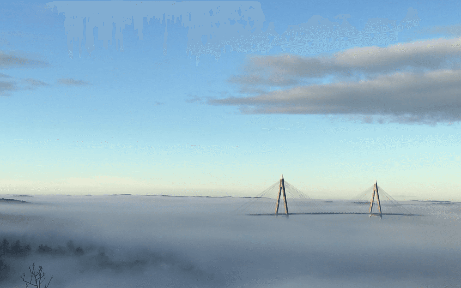 ”Dimman ligger längs med vattnet men inte så högt upp så Uddevallabron försvinner. Man ser också lite längta bort topparna utav träden. Bilden är tagen vid Sundsstrand 30/12-18. Så häftigt att man bara ser en liten del utav vägen och sedan bara försvinner.”