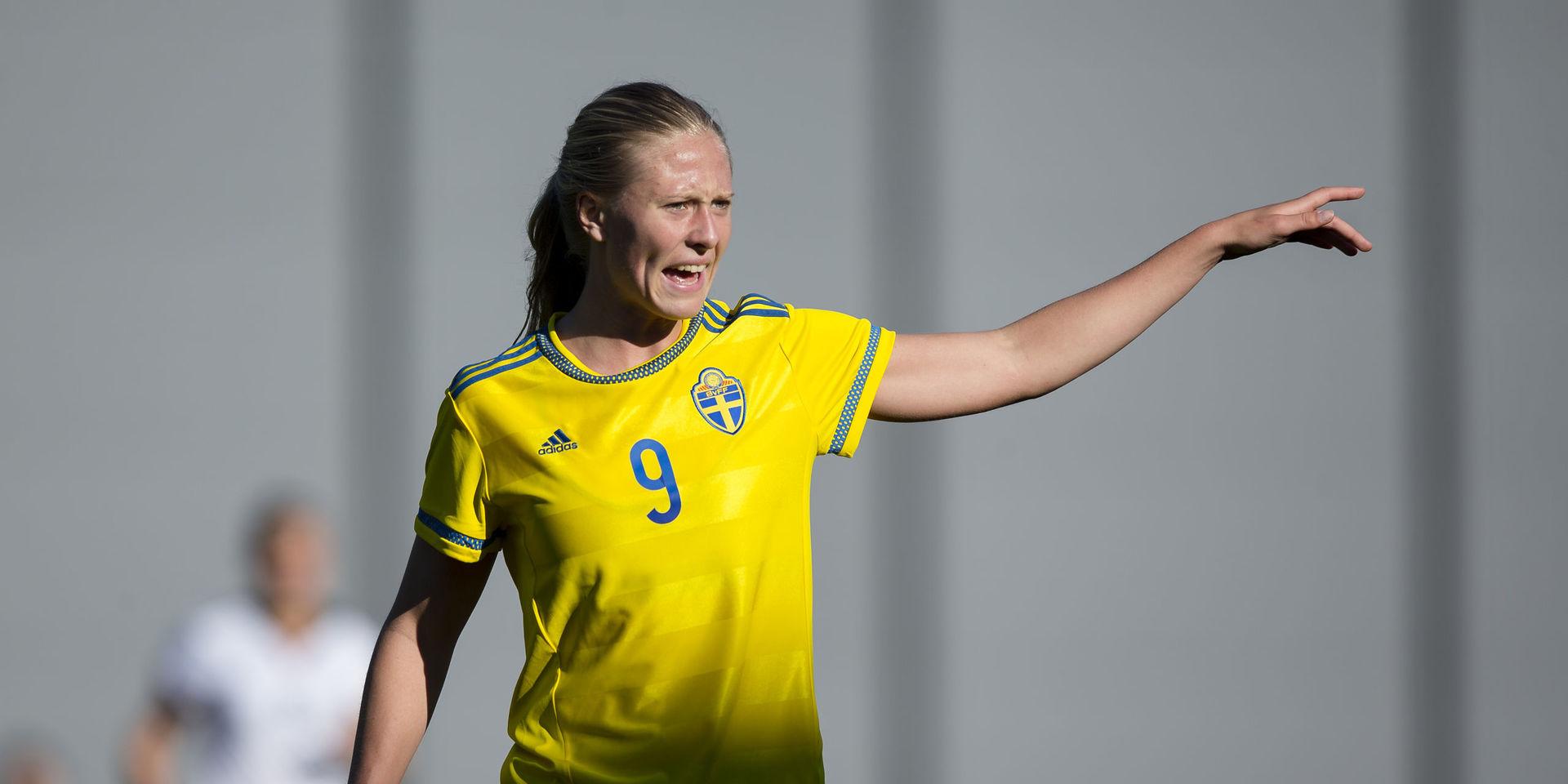 Rebecka Blomqvist under U20-landskampen mellan Sverige och Tyskland i september 2016 – på Rimnersvallen i Uddevalla.