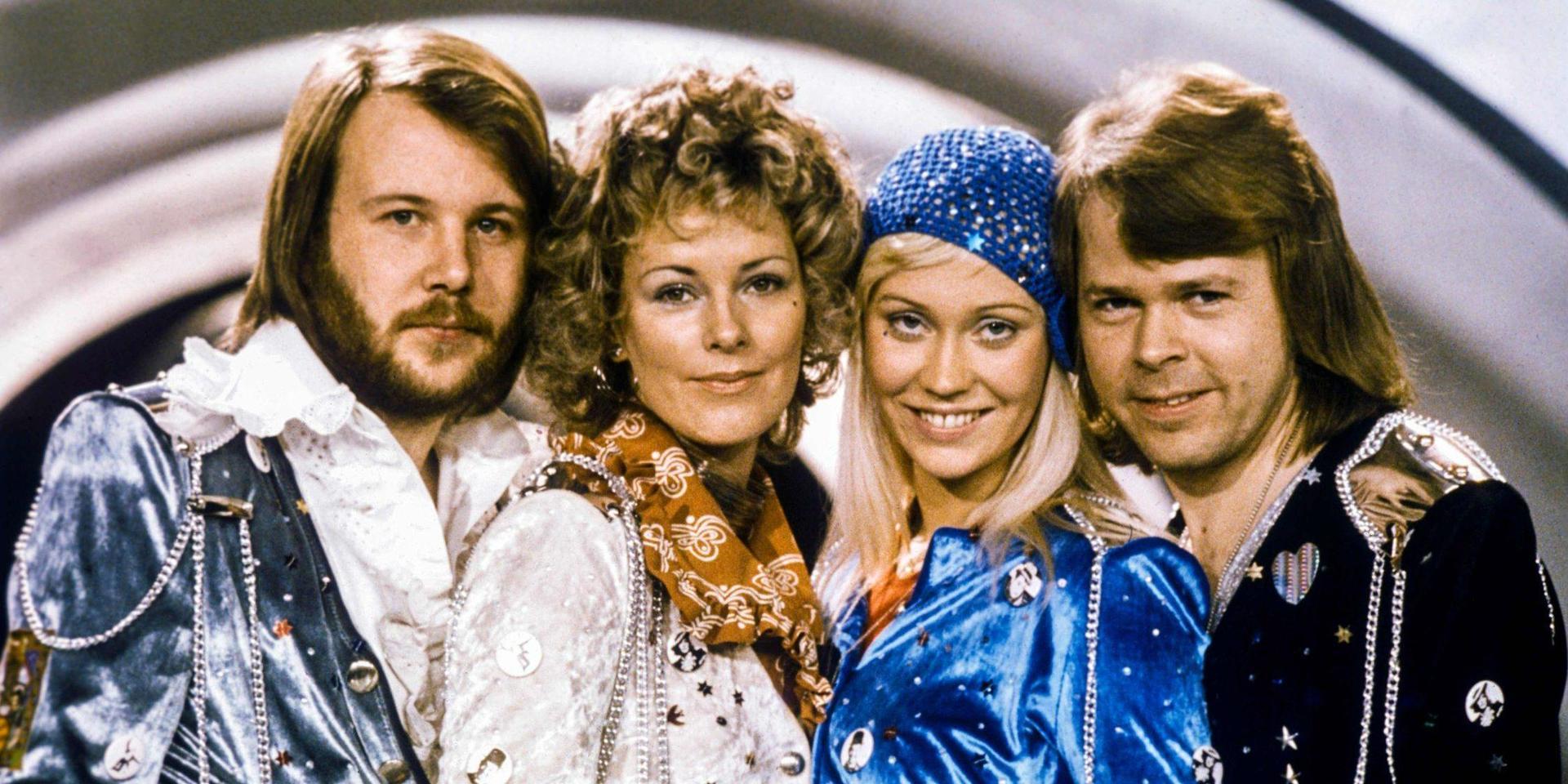 Abba 1974 i Stockholm efter att ha vunnit Melodifestivalen med låten ”Waterloo”. Från vänster: Benny Andersson, Anni-Frid Lyngstad, Agnetha Fltskog and Björn Ulvaeus.