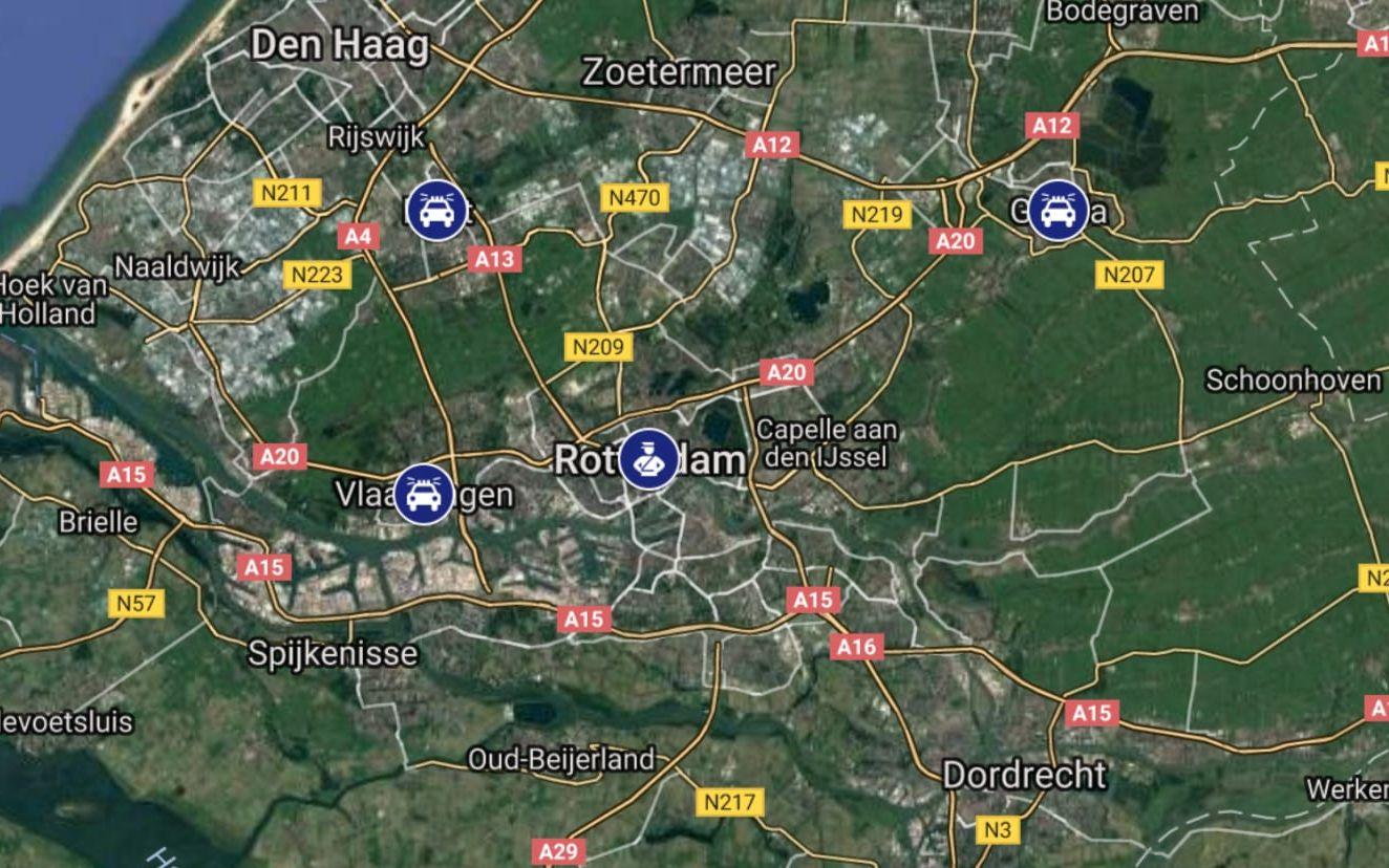 Razzior utfördes på fyra olika adresser i tre olika provinser i Nederländerna efter att gripandena genomförts i Rotterdam.. Bild: Skärmdump Google Maps
