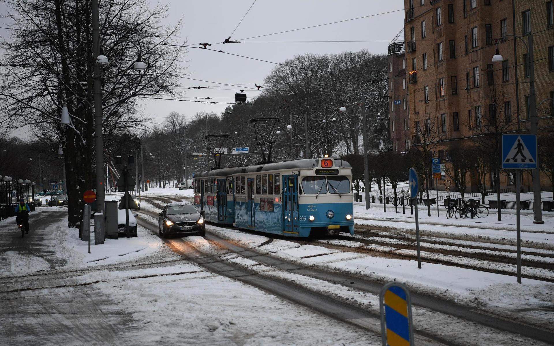 Under måndagsmorgonen föll en del snö över Göteborgsregionen.