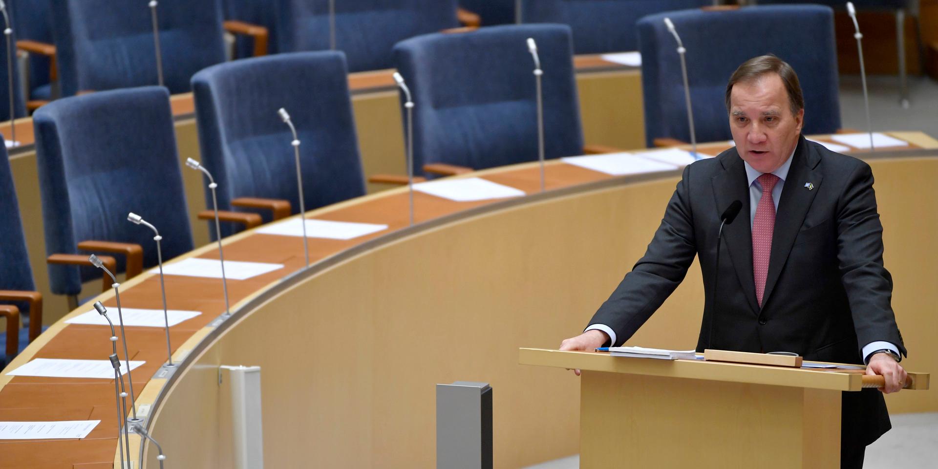 Statsminister Stefan Löfven (S) i riksdagen för återrapportering från Europeiska rådets möte.