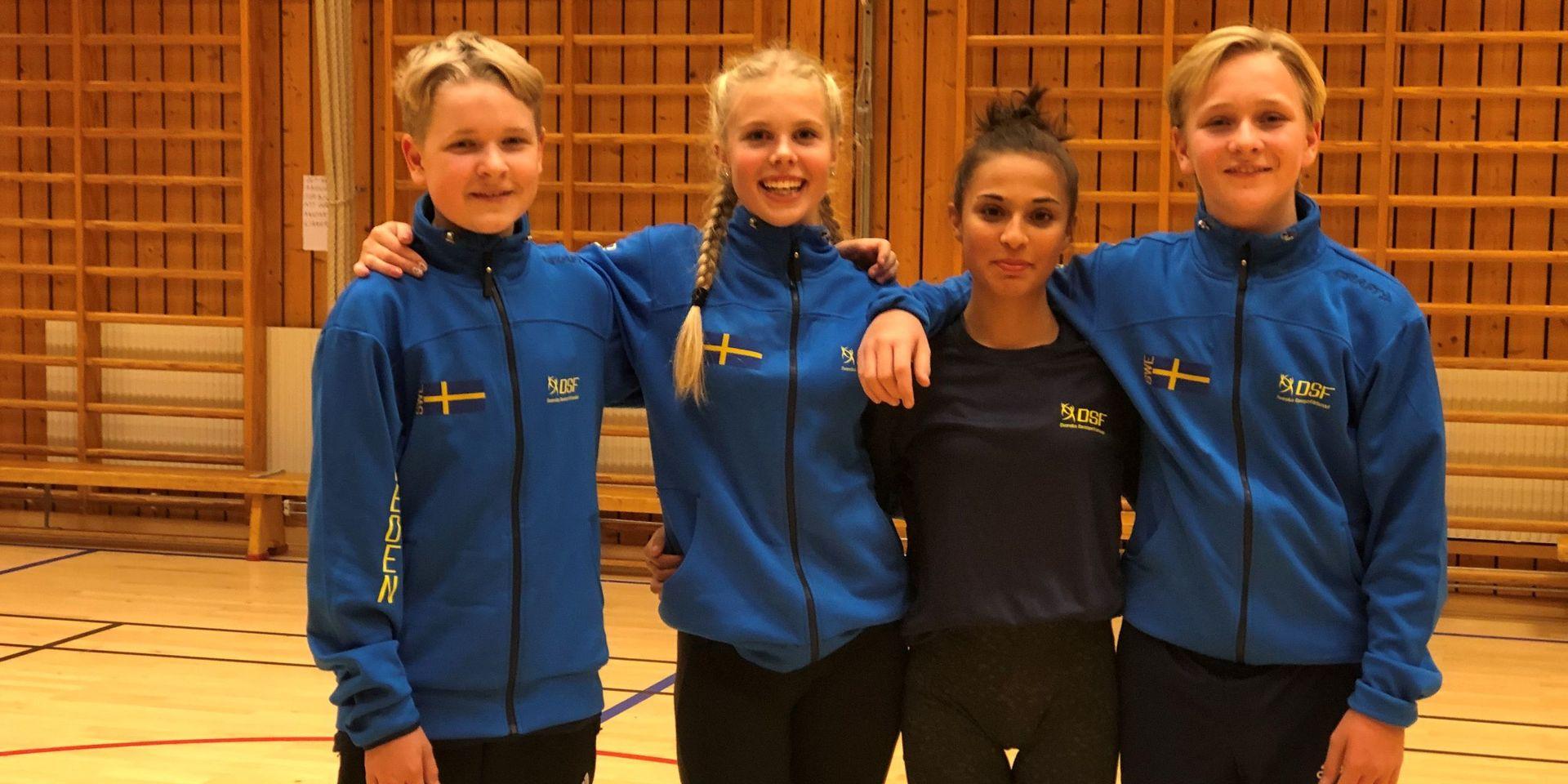 De lokala dansarna från Danceport svarade för bra prestationer på VM. Från vänster : Ted Alfredsson Julia Nyman, Ida Gullbrandsson och Martin Skarin. Foto: Privat 