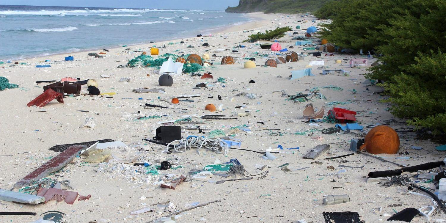 Plastavfall på en strand på den obebodda ön Henderson Island, mitt i Stilla havet. Arkivbild från 2015.