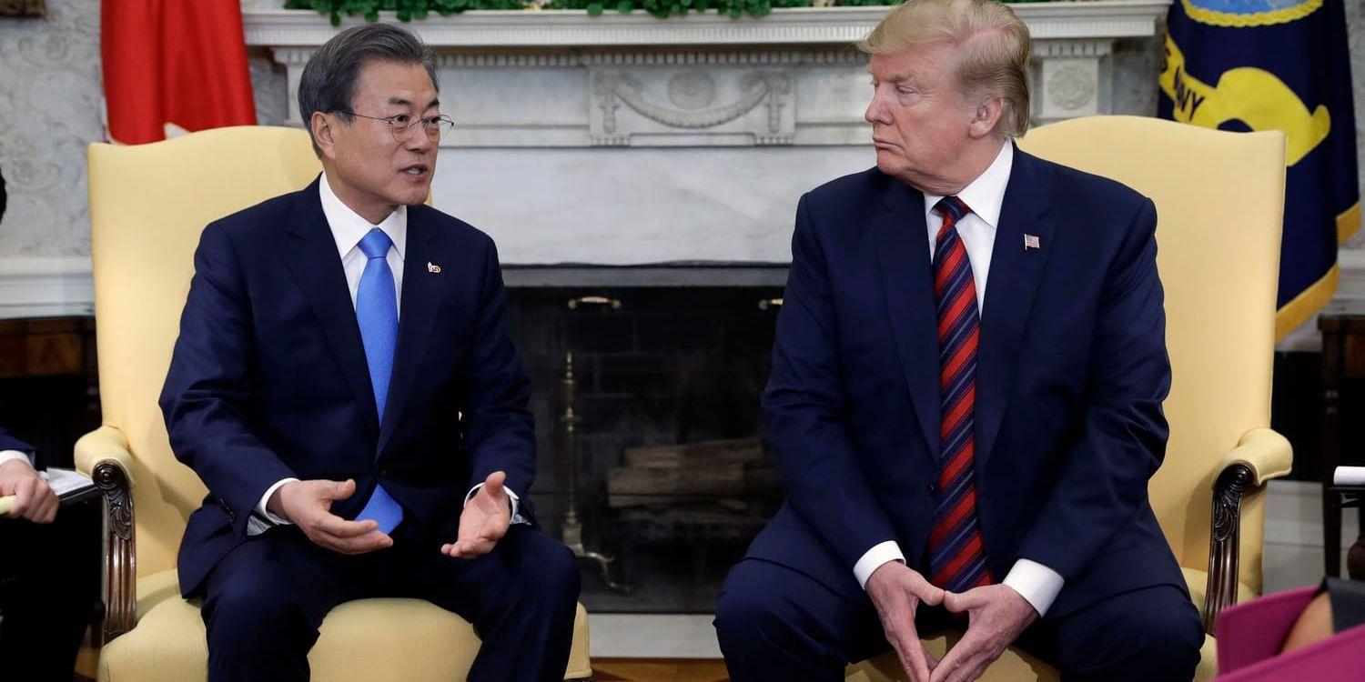 USA:s Donald Trump och Sydkoreas Moon Jae-In diskuterar Nordkorea i Vita huset.