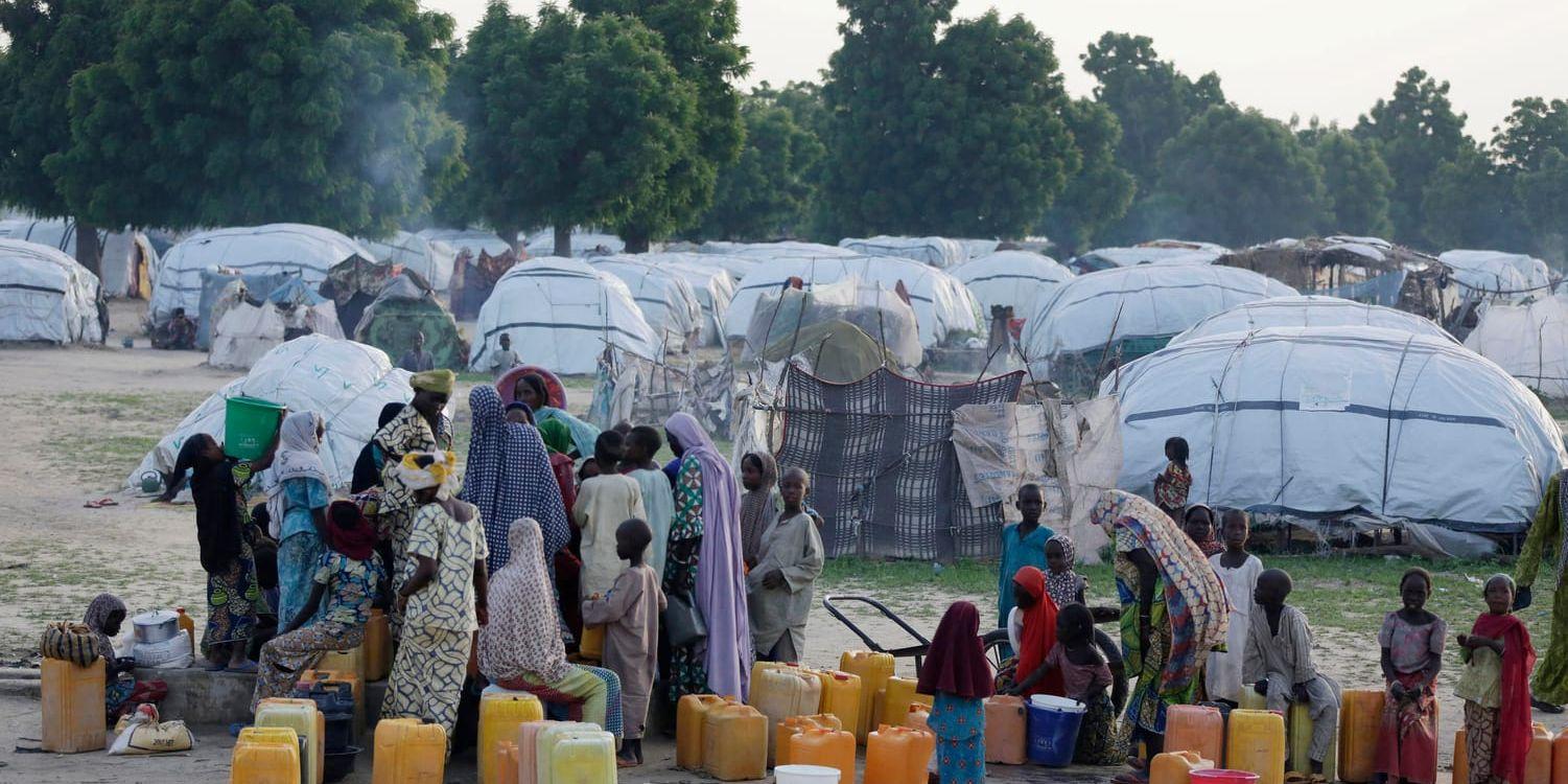 Flyktingläger i Maiduguri i Nigeria. Tiotusentals har flytt undan terrorgruppen Boko Haram. Arkivbild.