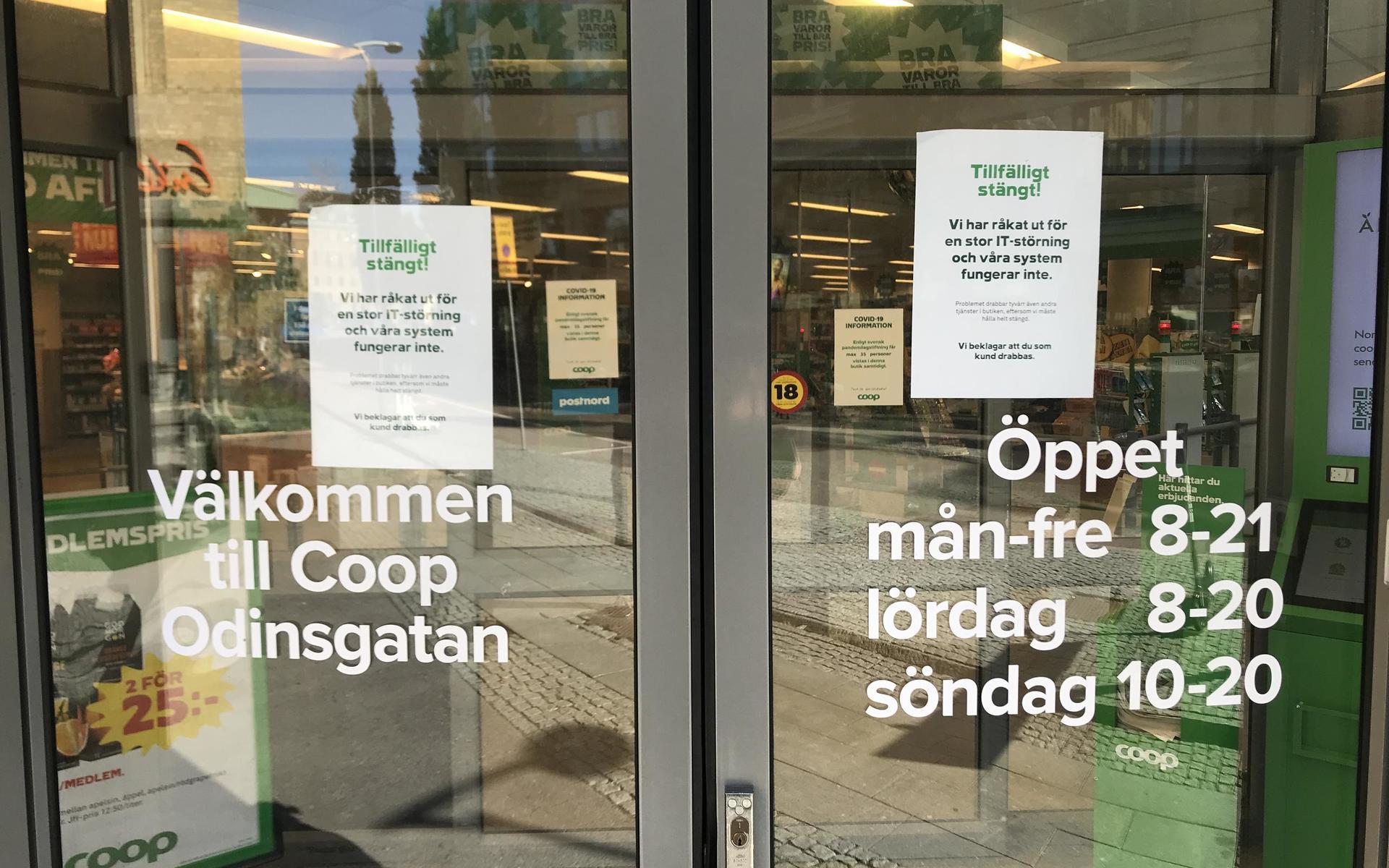 Coop på Odinsgatan informerar kunderna om att man håller stängt.