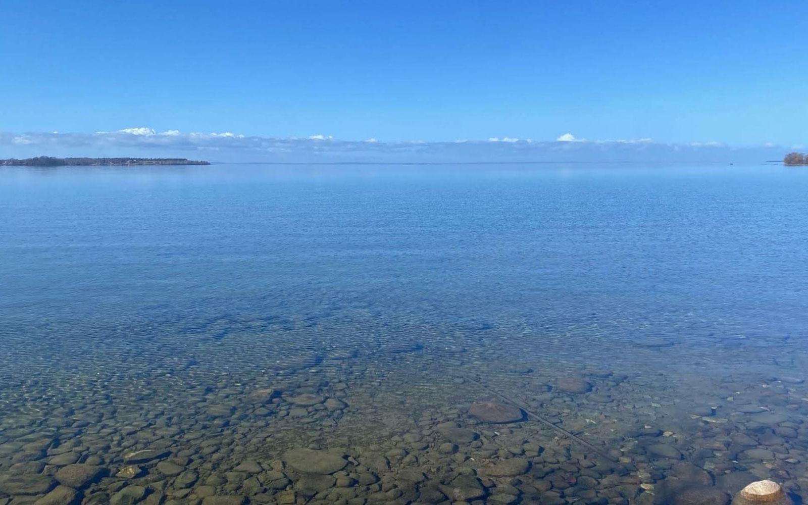 Vattennivån i Vättern är ovanligt låg, 24 centimeter under det normala. Bild tagen från Vadstena i månadsskiftet mars/april.