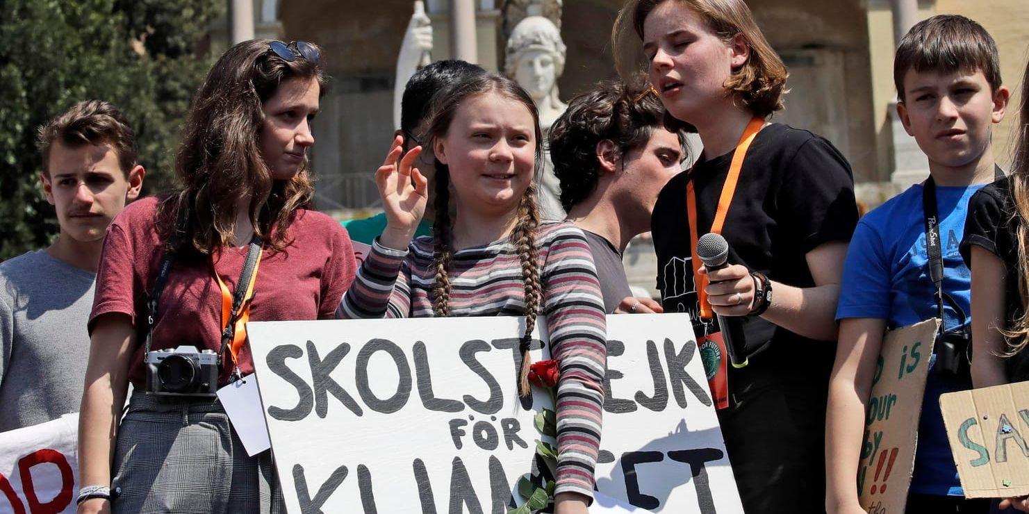 Svenska Greta Thunberg på klimatdemonstration i Rom.