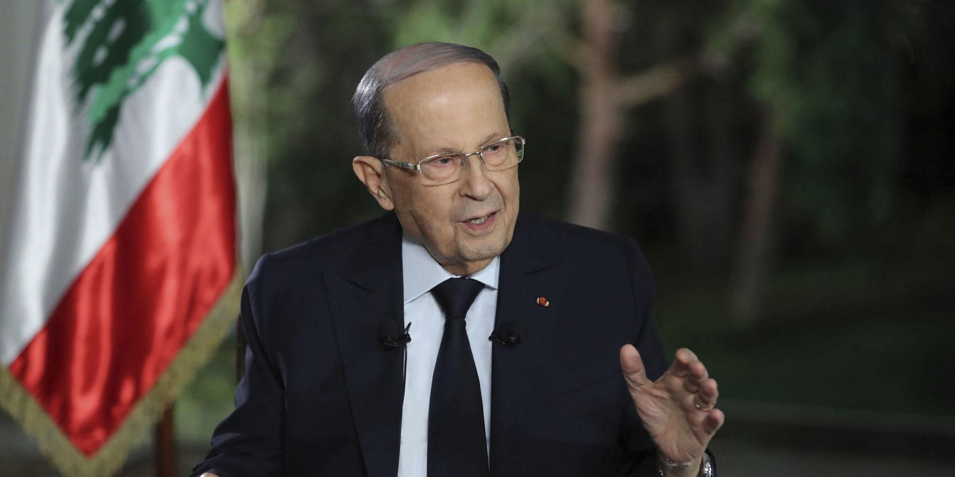 Libanons president Michel Aoun under tisdagens tv-intervju. 