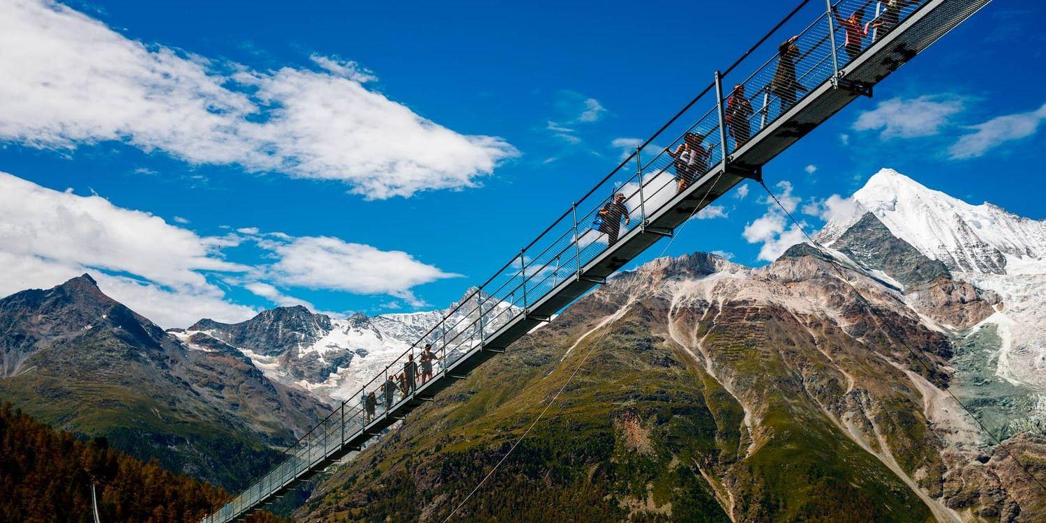 En halv kilometer lång hängbro för fotgängare har invigts i de schweiziska Alperna.